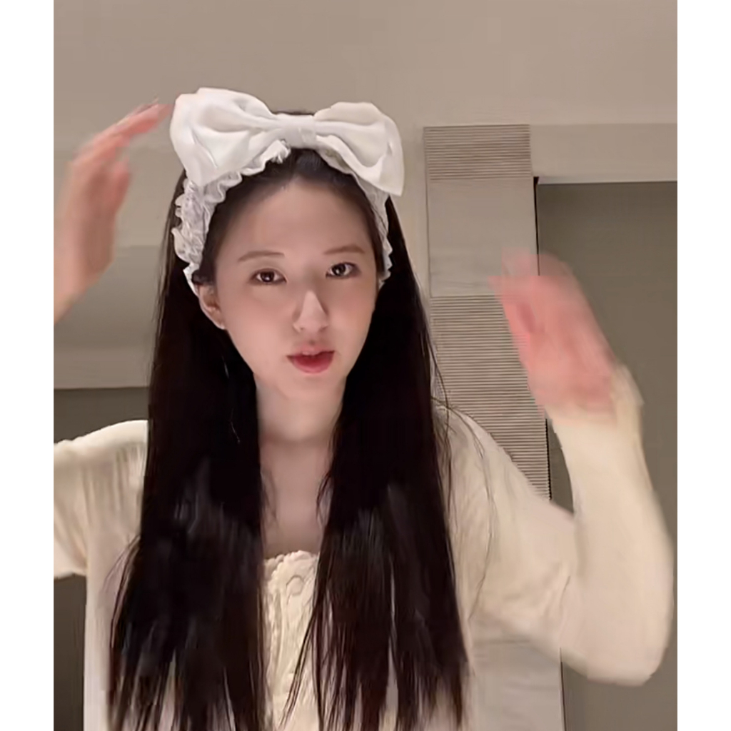 Zhao Lusi 'S Băng Đô Rửa Mặt Và Rửa Mặt Màu Trắng Thuần Khiết Đính Nơ Rộng Phong Cách Hàn Quốc