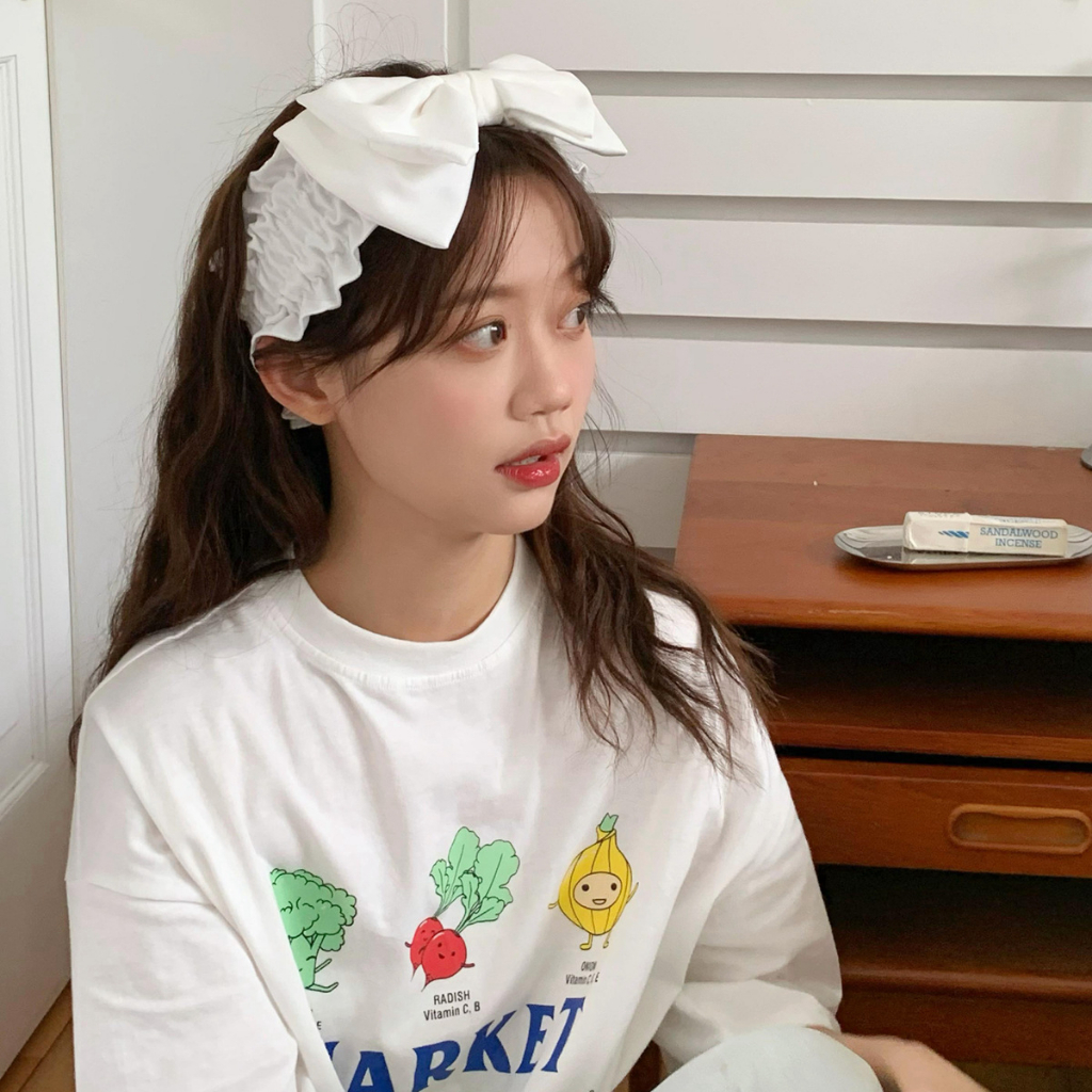 Zhao Lusi 'S Băng Đô Rửa Mặt Và Rửa Mặt Màu Trắng Thuần Khiết Đính Nơ Rộng Phong Cách Hàn Quốc