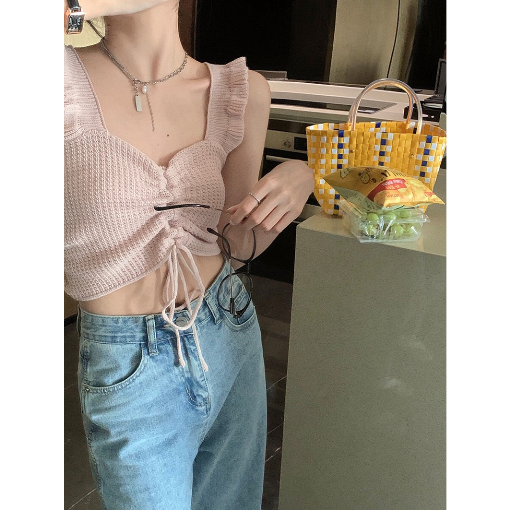 Áo Croptop Dệt Kim Màu Trơn Dáng Ôm Thời Trang Mùa Hè Cho Nữ