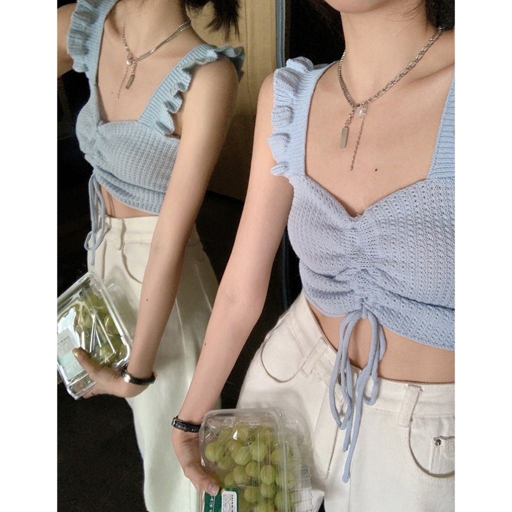 Áo Croptop Dệt Kim Màu Trơn Dáng Ôm Thời Trang Mùa Hè Cho Nữ