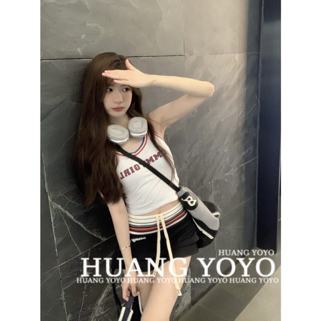 Bộ Áo Hai Dây In Chữ + Chân Váy Mini Lưng Thấp Ôm Dáng Quyến Rũ Cho Nữ