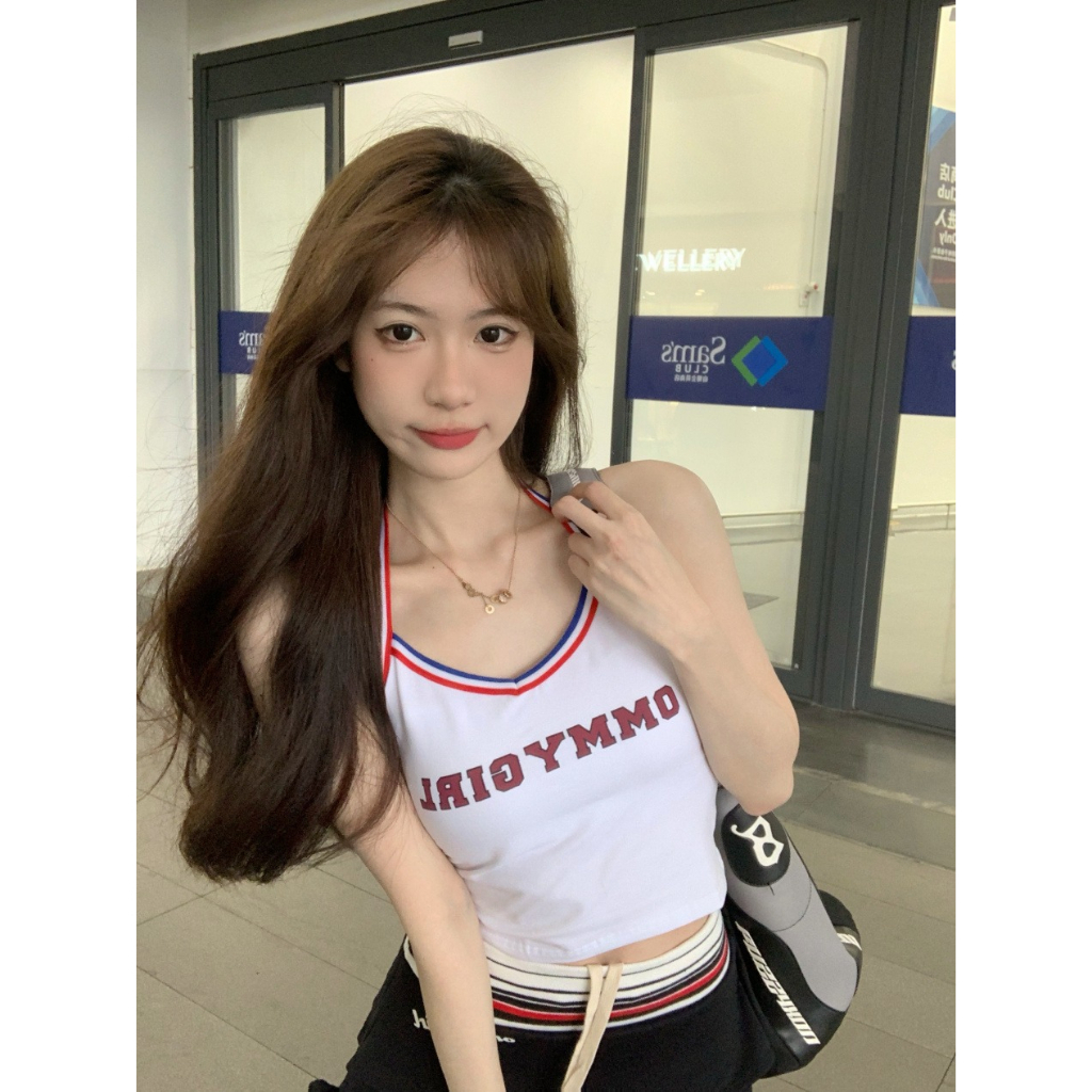 Bộ Áo Hai Dây In Chữ + Chân Váy Mini Lưng Thấp Ôm Dáng Quyến Rũ Cho Nữ