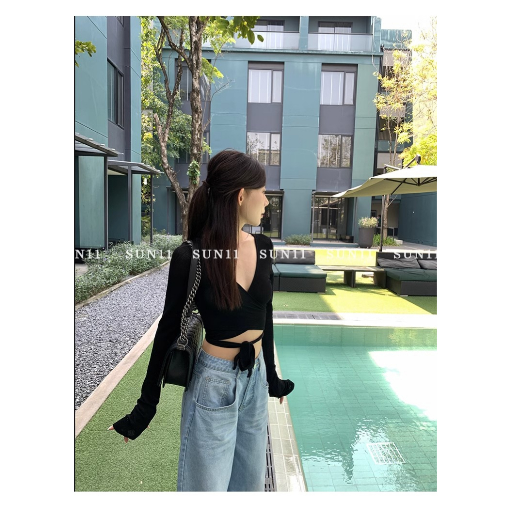 Áo Thun Lửng Tay Dài Thời Trang Quyến Rũ Dành Cho Nữ