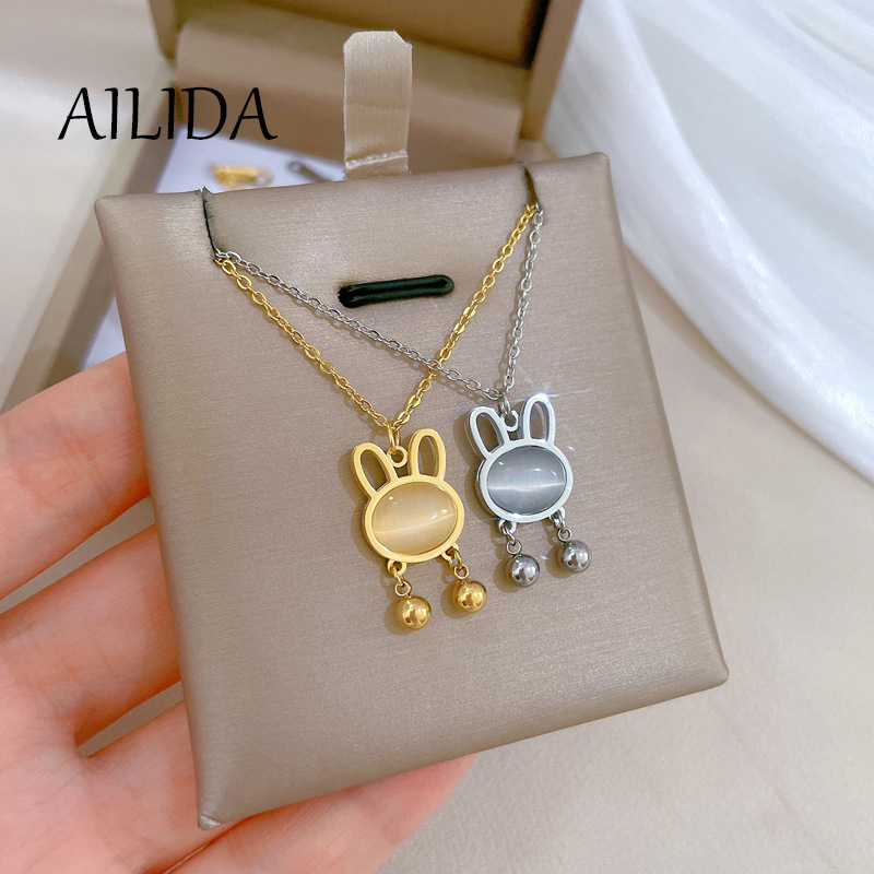 Phụ Kiện Trang Sức Dây Chuyền Mặt Hình Thỏ Opal Phong Cách Tối Giản Mạ Điện Màu Vàng Thật ins Cho Nữ