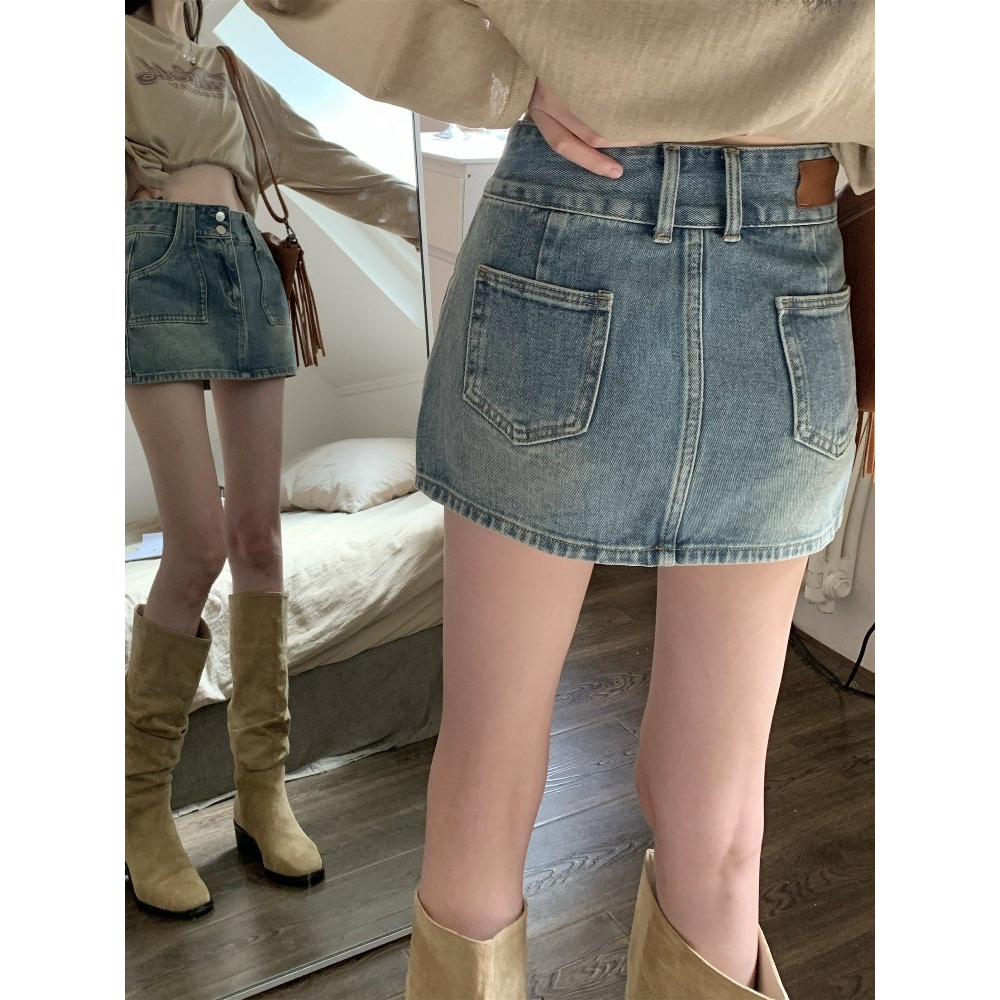 Chân váy jean Mini Lưng Cao Màu Xanh Dương Phong Cách Cổ Điển Thời Trang Mùa Hè Mới Cho Nữ