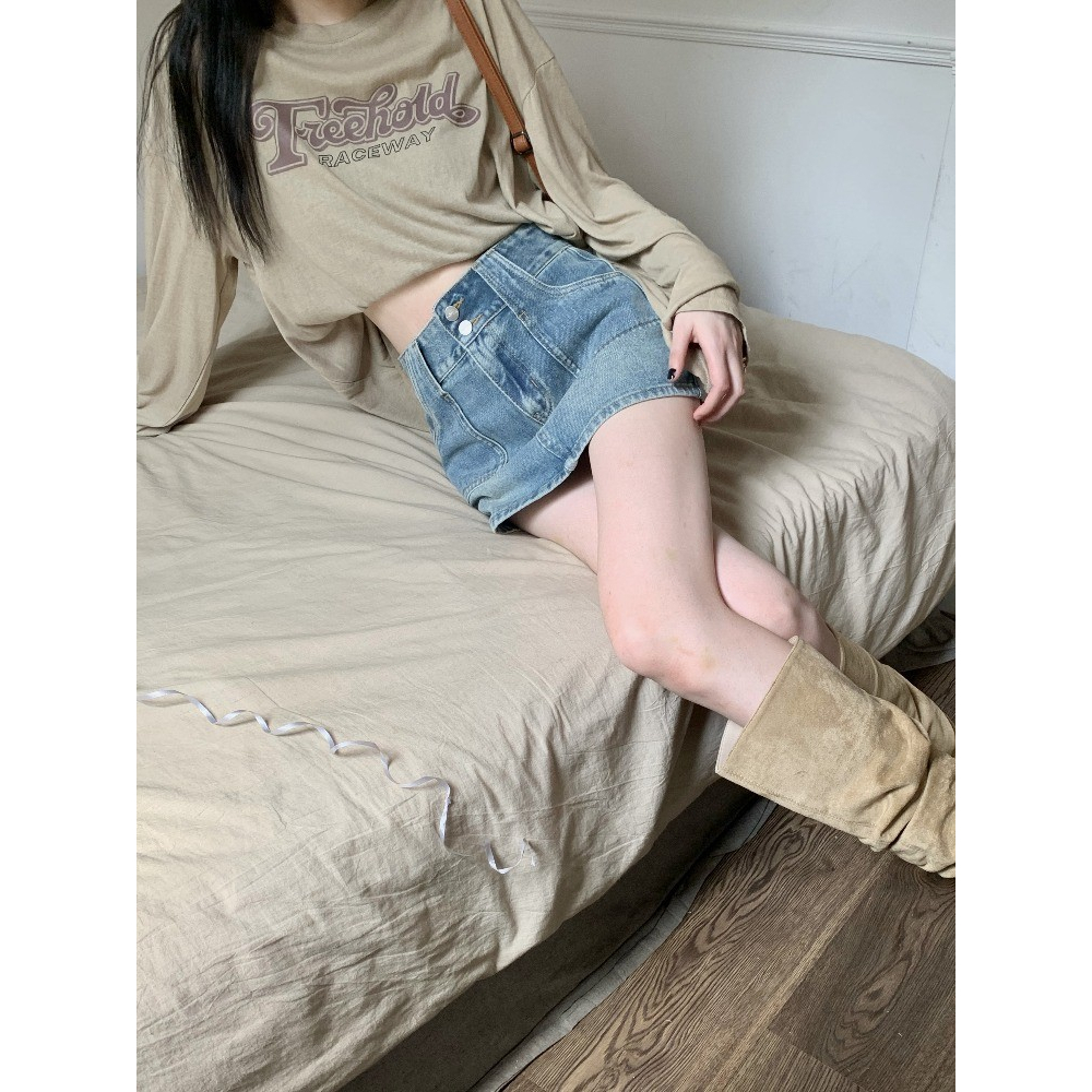 Chân váy jean Mini Lưng Cao Màu Xanh Dương Phong Cách Cổ Điển Thời Trang Mùa Hè Mới Cho Nữ