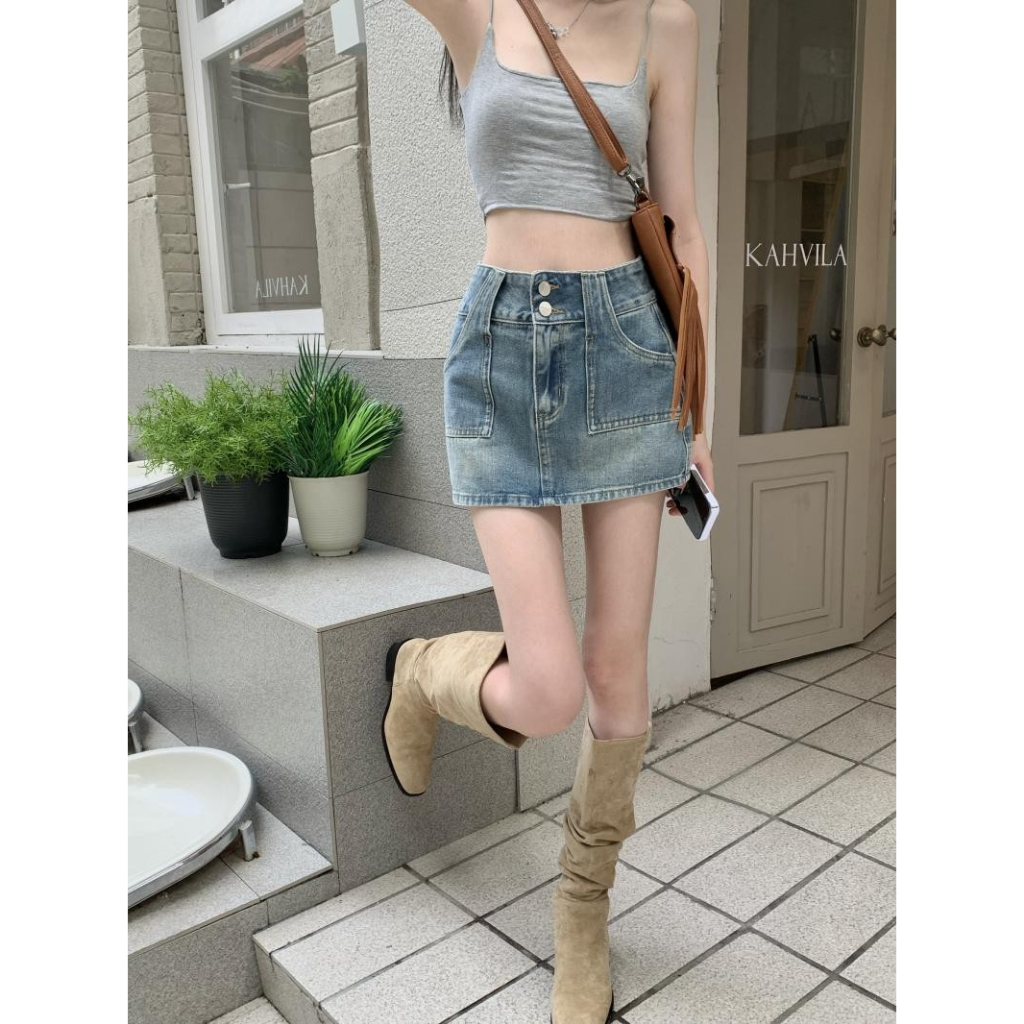 Chân váy jean Mini Lưng Cao Màu Xanh Dương Phong Cách Cổ Điển Thời Trang Mùa Hè Mới Cho Nữ