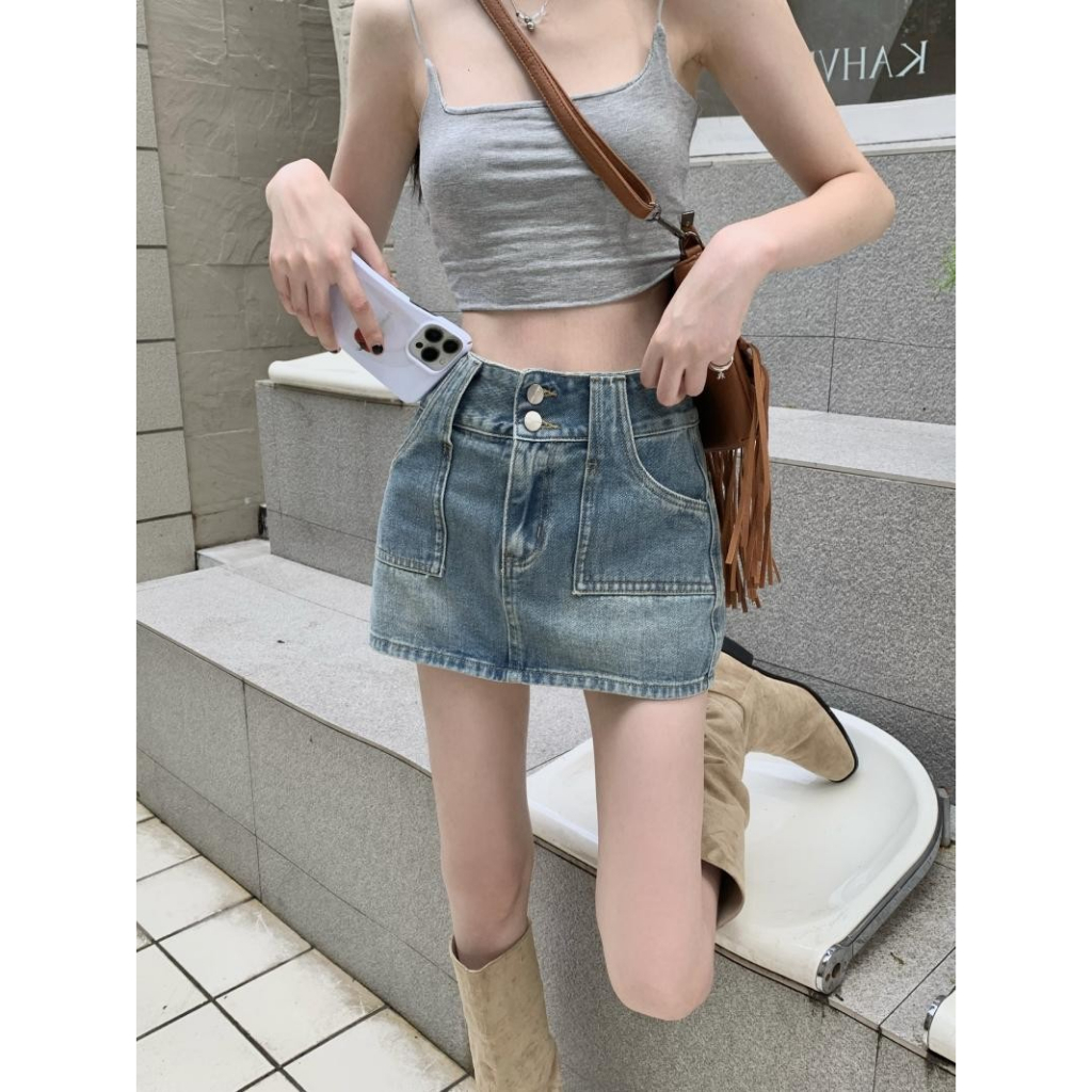 Chân váy jean Mini Lưng Cao Màu Xanh Dương Phong Cách Cổ Điển Thời Trang Mùa Hè Mới Cho Nữ