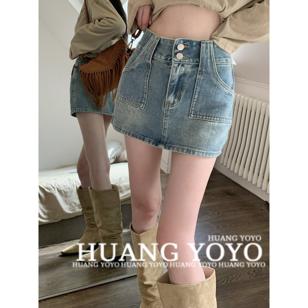 Chân váy jean Mini Lưng Cao Màu Xanh Dương Phong Cách Cổ Điển Thời Trang Mùa Hè Mới Cho Nữ
