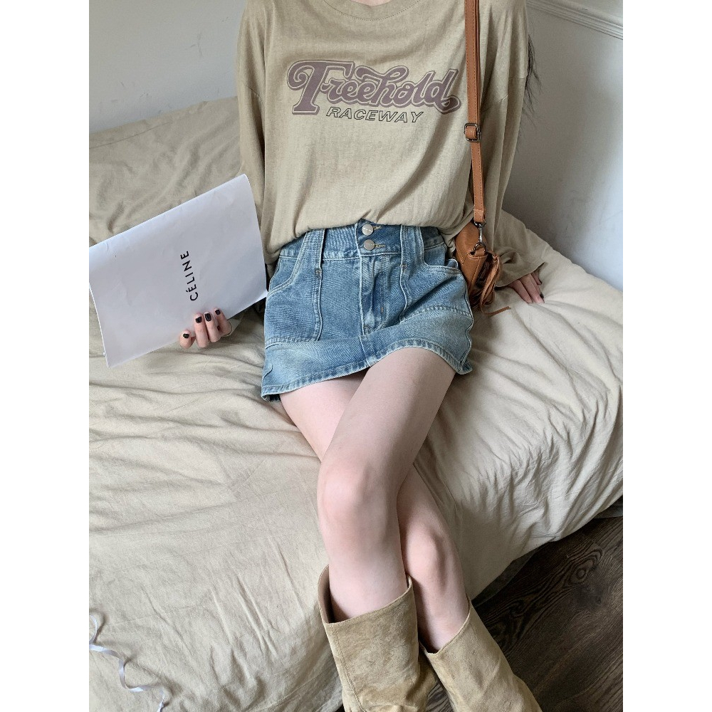 Chân váy jean Mini Lưng Cao Màu Xanh Dương Phong Cách Cổ Điển Thời Trang Mùa Hè Mới Cho Nữ