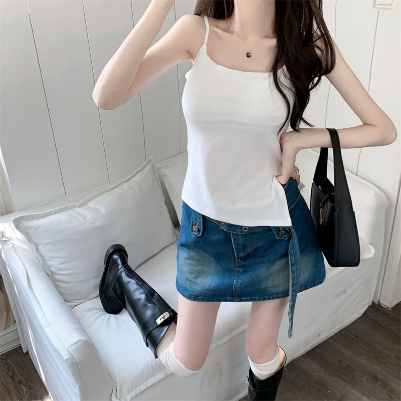 Lalisas Áo Hai Dây Dáng Ngắn Xẻ Tà Màu Trắng Quyến Rũ Cho Nữ