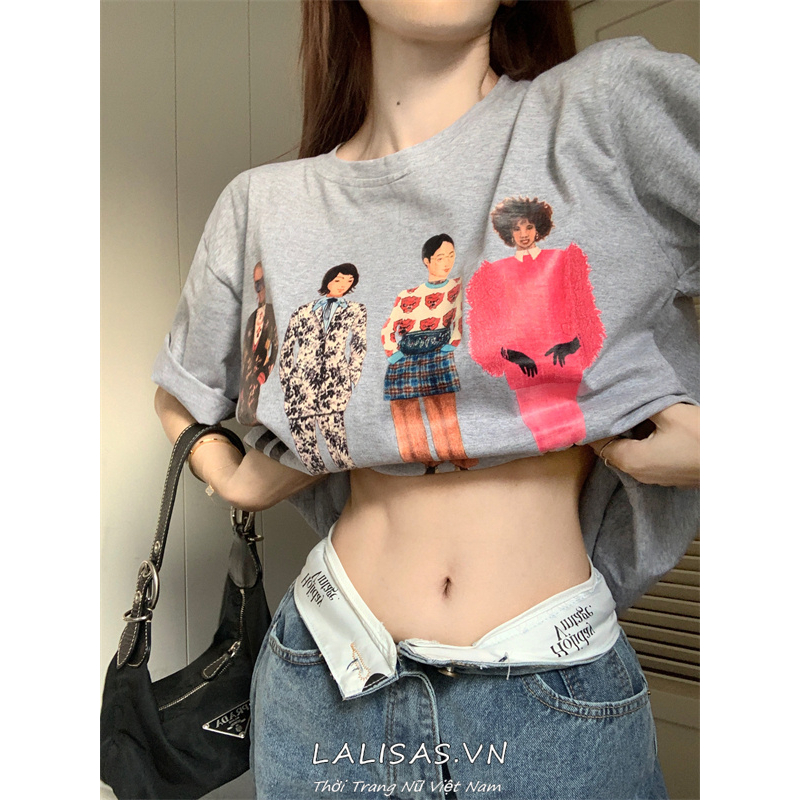Áo Thun Nữ Ngắn Tay In Hình LALISAS Phong Cách retro Mỹ