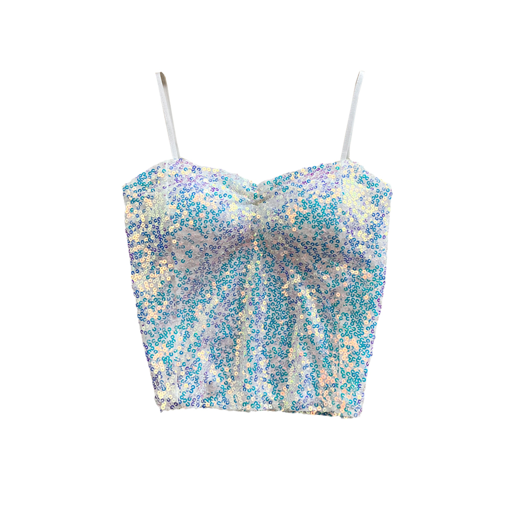 LANJIEXI Áo Hai Dây Ngắn Đính Kim Sa Lấp Lánh Phong Cách Phương Tây Quyến Rũ Cho Nữ