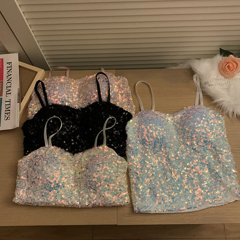 Áo Hai Dây Đính Kim Tuyến Lấp Lánh Phong Cách Mới Mùa Hè Quyến Rũ Cho Nữ