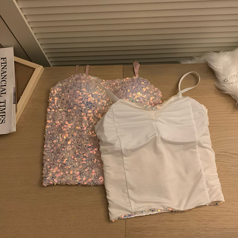 Áo Hai Dây Đính Kim Tuyến Lấp Lánh Phong Cách Mới Mùa Hè Quyến Rũ Cho Nữ