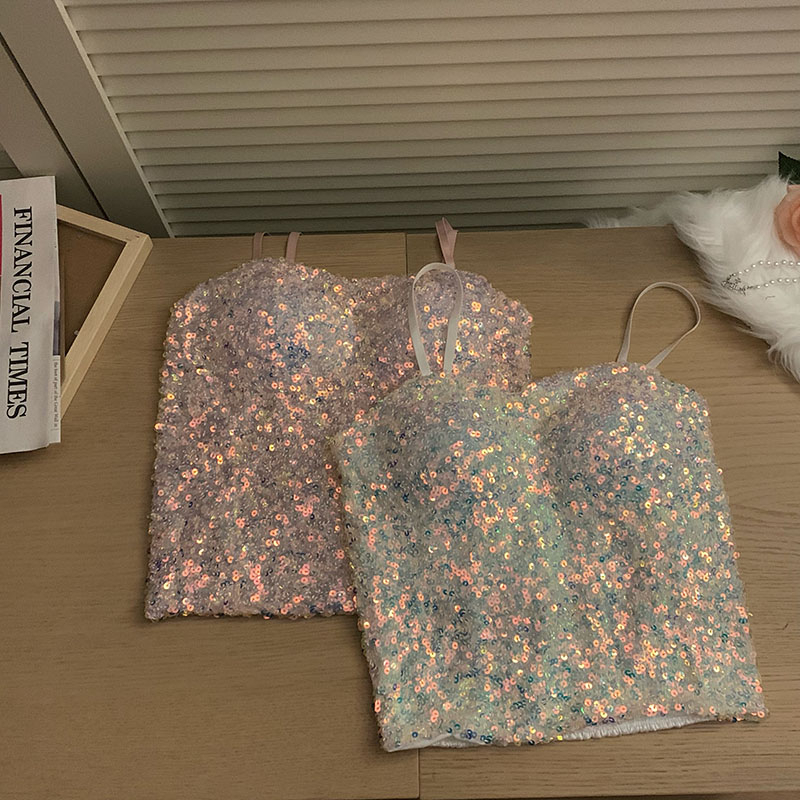 Áo Hai Dây Đính Kim Tuyến Lấp Lánh Phong Cách Mới Mùa Hè Quyến Rũ Cho Nữ