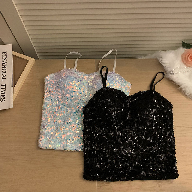 Áo Hai Dây Đính Kim Tuyến Lấp Lánh Phong Cách Mới Mùa Hè Quyến Rũ Cho Nữ