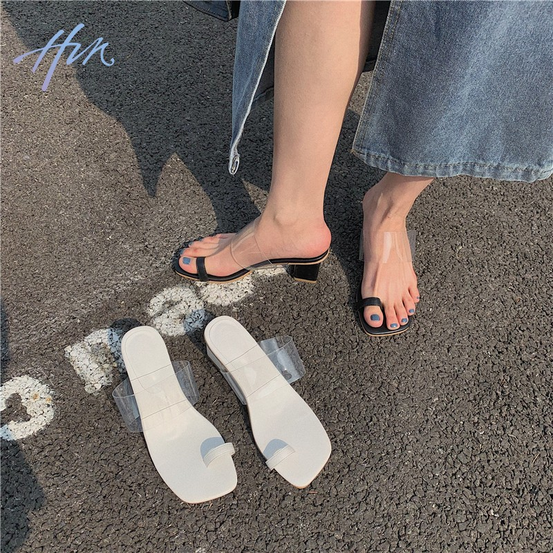 Dép Sandal Đế Dày Quai Trong Suốt Mũi Vuông Thời Trang Mùa Hè Dành Cho Nữ