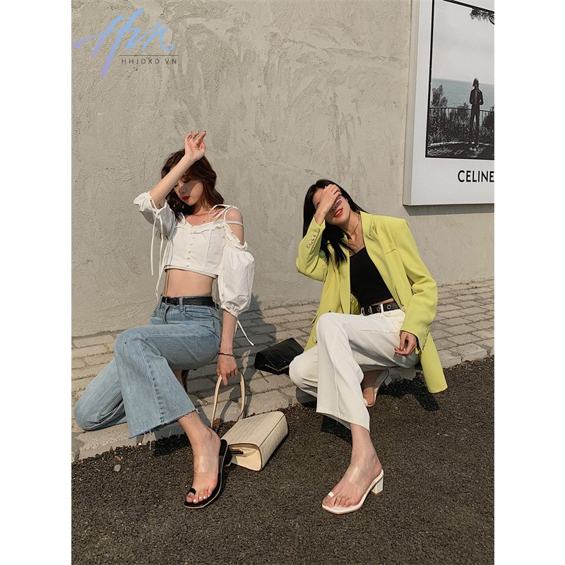Dép Sandal Đế Dày Quai Trong Suốt Mũi Vuông Thời Trang Mùa Hè Dành Cho Nữ