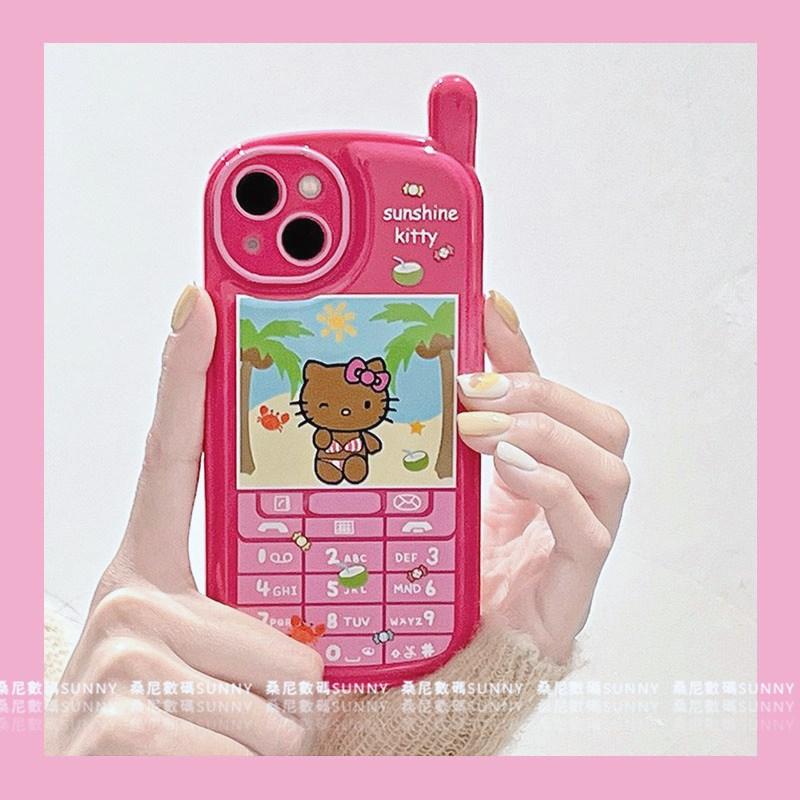 Ốp Điện Thoại Silicone Hình Hello Kitty Phối Da Màu Đen Cho iphone 14 13 11 12 pro max