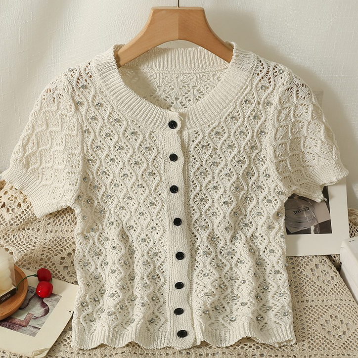 Áo Cardigan Dệt Kim Tay Ngắn Thiết Kế Mới Thời Trang Mùa Hè Dành Cho Nữ
