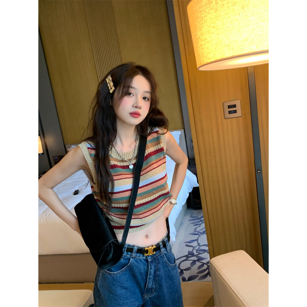 QADCOL Áo Dệt Kim Không Tay Dáng Ôm Màu Sắc Ngọt Ngào Thời Trang Mùa Hè Cho Nữ