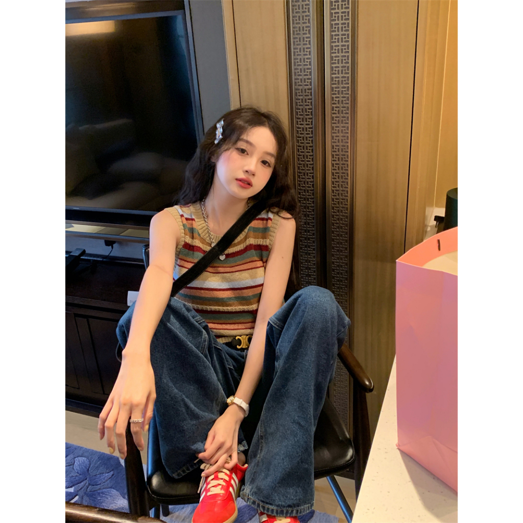 QADCOL Áo Dệt Kim Không Tay Dáng Ôm Màu Sắc Ngọt Ngào Thời Trang Mùa Hè Cho Nữ