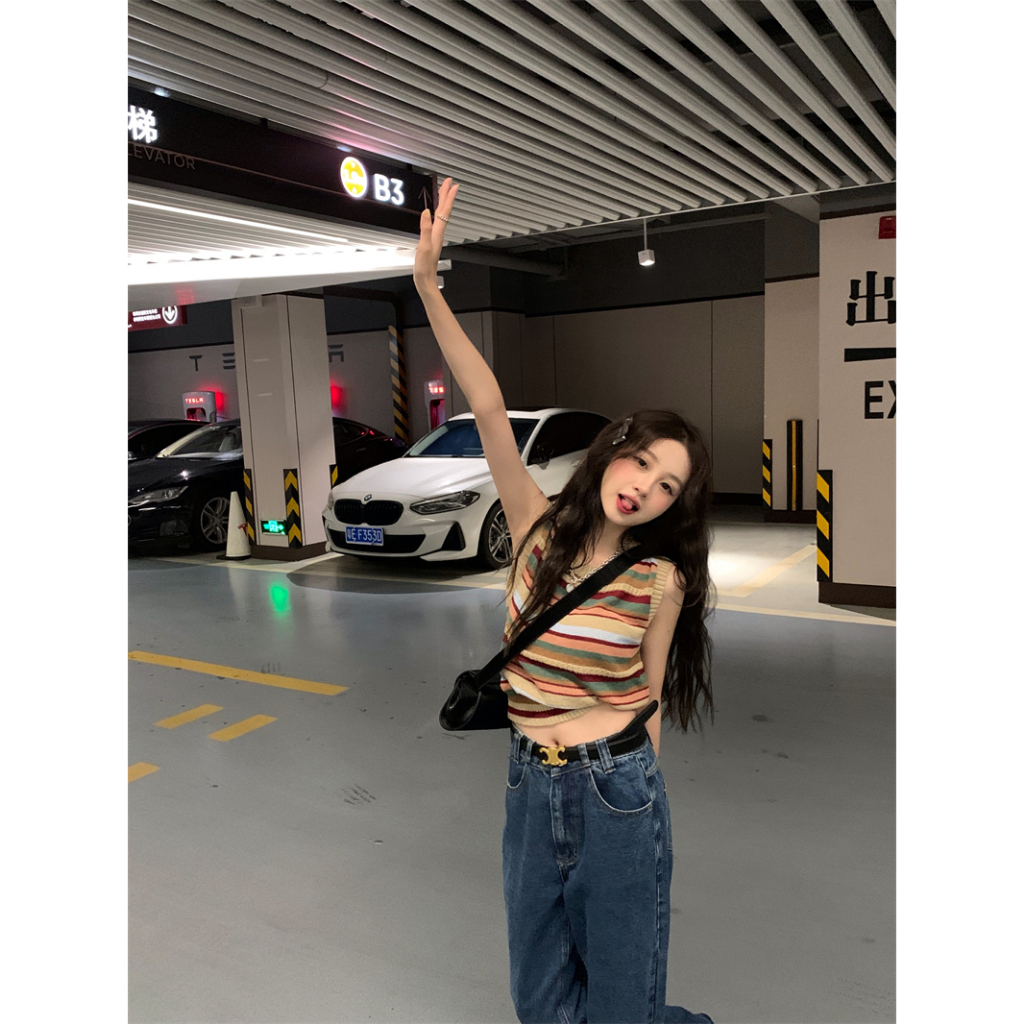 QADCOL Áo Dệt Kim Không Tay Dáng Ôm Màu Sắc Ngọt Ngào Thời Trang Mùa Hè Cho Nữ