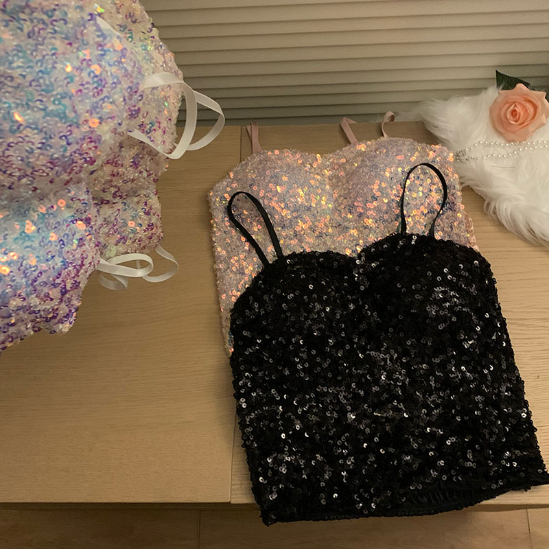 Áo Hai Dây Đính Kim Tuyến Lấp Lánh Phong Cách Mới Mùa Hè Quyến Rũ Cho Nữ