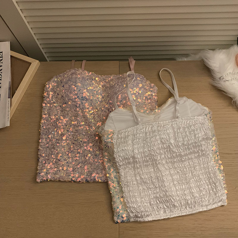 Áo Hai Dây Đính Kim Tuyến Lấp Lánh Phong Cách Mới Mùa Hè Quyến Rũ Cho Nữ