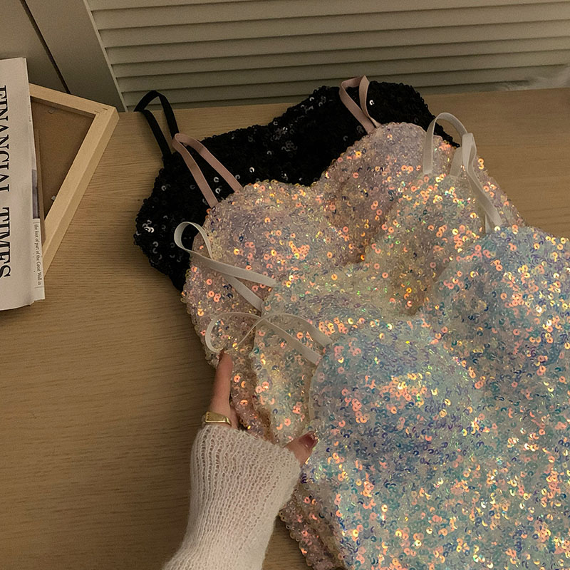 Áo Hai Dây Đính Kim Tuyến Lấp Lánh Phong Cách Mới Mùa Hè Quyến Rũ Cho Nữ