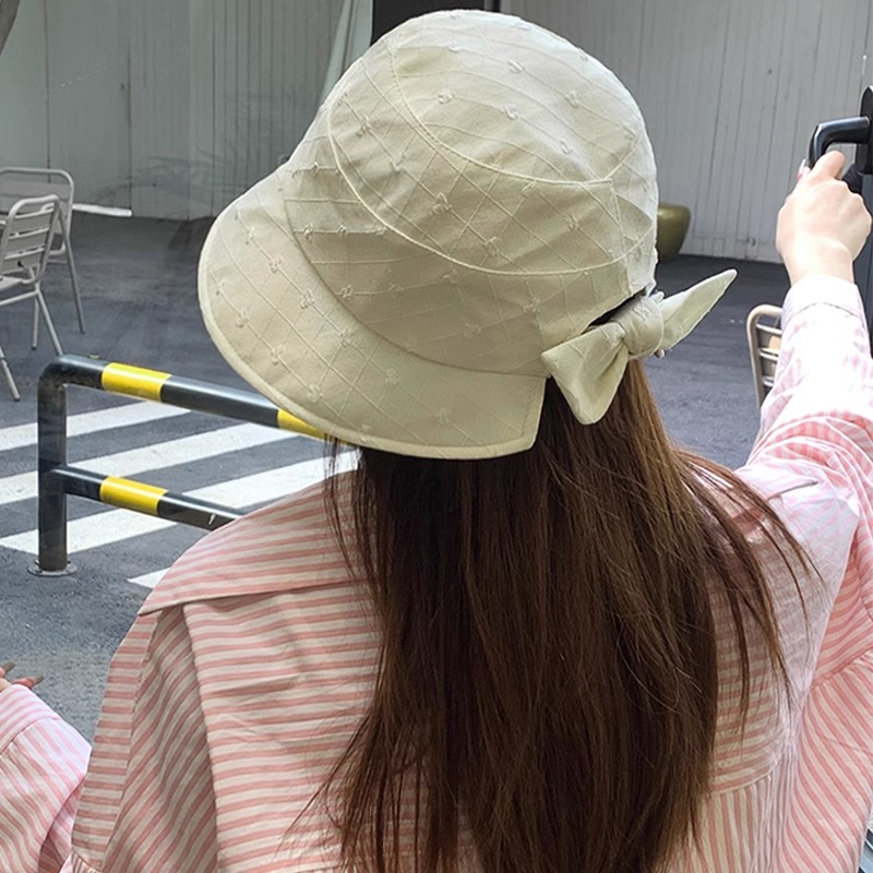 Mũ Bucket Mỏng Che Nắng Đính Nơ Màu Đen Trơn Dễ Phối Đồ Thời Trang Mùa Hè Cho Nữ