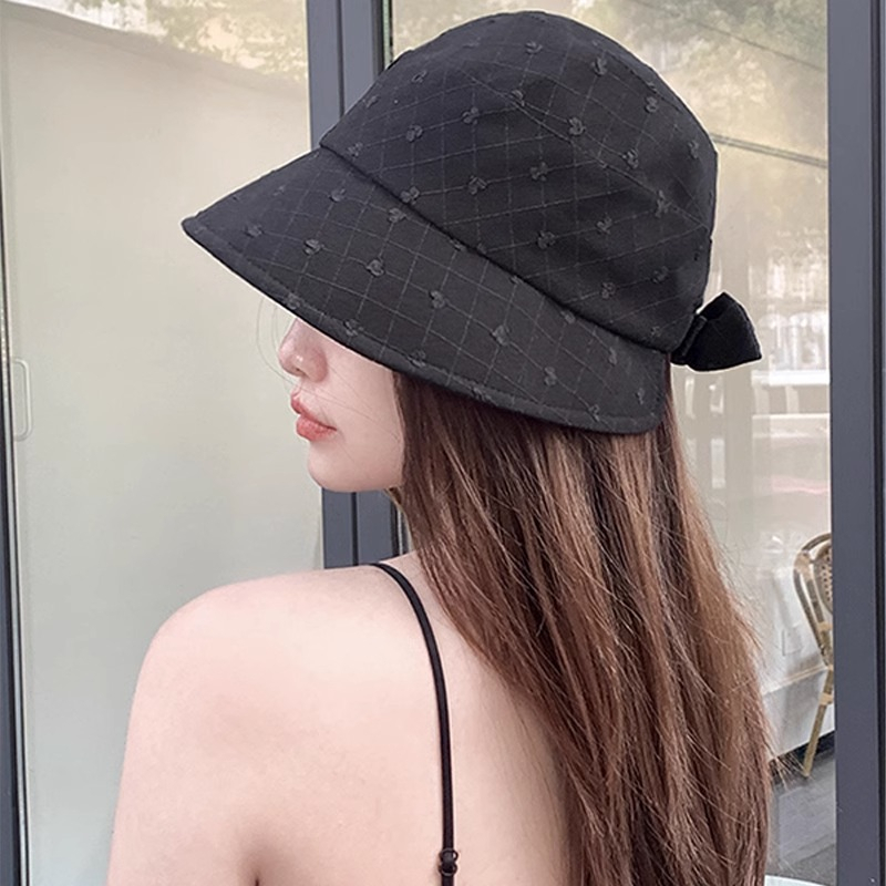 Mũ Bucket Mỏng Che Nắng Đính Nơ Màu Đen Trơn Dễ Phối Đồ Thời Trang Mùa Hè Cho Nữ