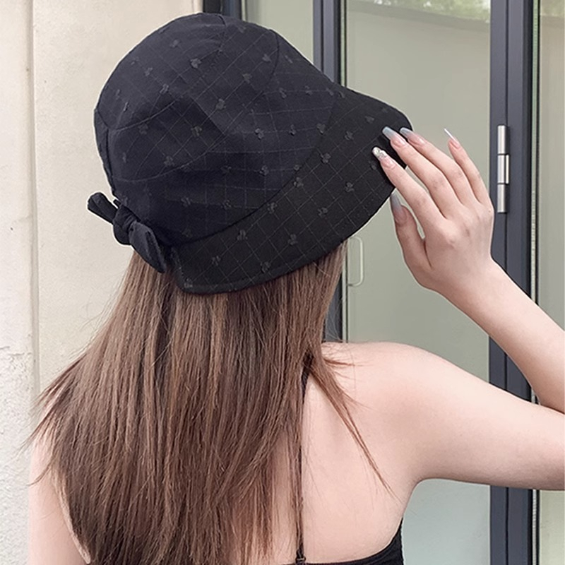 Mũ Bucket Mỏng Che Nắng Đính Nơ Màu Đen Trơn Dễ Phối Đồ Thời Trang Mùa Hè Cho Nữ