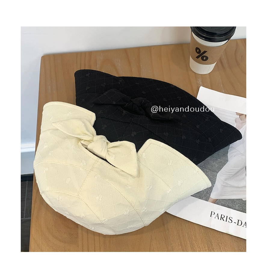 Mũ Bucket Mỏng Che Nắng Đính Nơ Màu Đen Trơn Dễ Phối Đồ Thời Trang Mùa Hè Cho Nữ