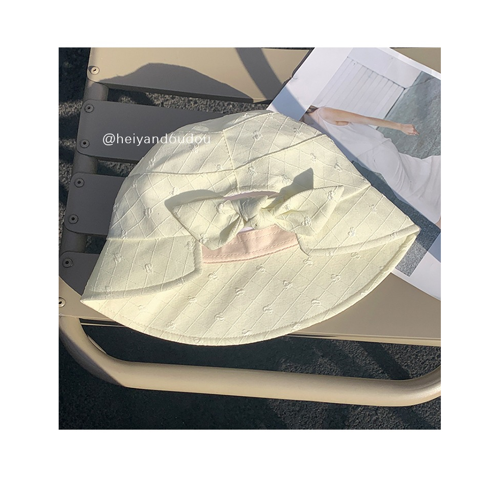 Mũ Bucket Mỏng Che Nắng Đính Nơ Màu Đen Trơn Dễ Phối Đồ Thời Trang Mùa Hè Cho Nữ