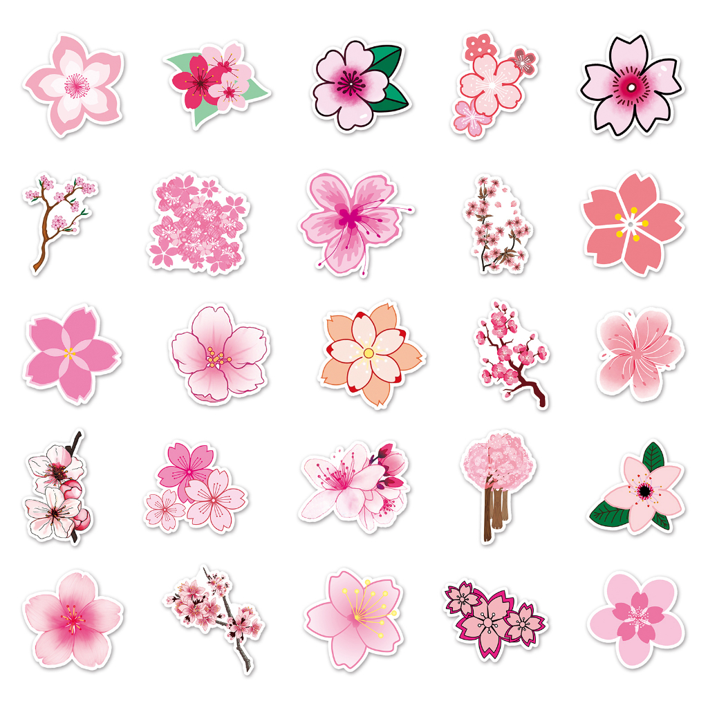 Bộ 50 Miếng Dán Chống Thấm Nước Họa Tiết Hoa Anh Đào Vui Nhộn Trang Trí Xe Hơi / Nhà Cửa DIY