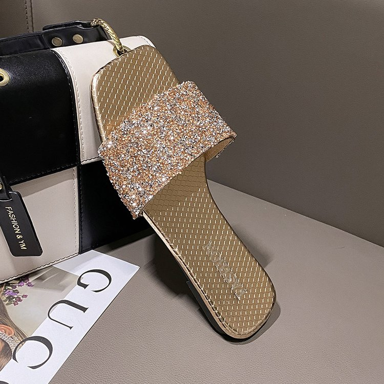 Giày Sandal Đế Bằng Đính Đá Plus Size 35-42 Thời Trang Cho Nữ