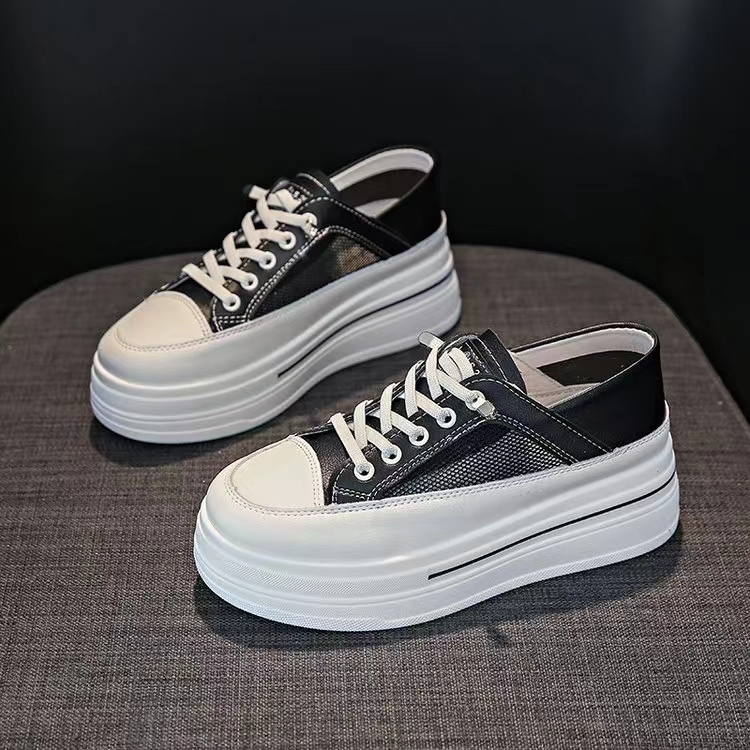 Giày Thể Thao Vải Canvas Đế Dày 6CM Phối Lưới Rỗng Thoáng Khí Thời Trang Mùa Hè 2023 Cho Nữ