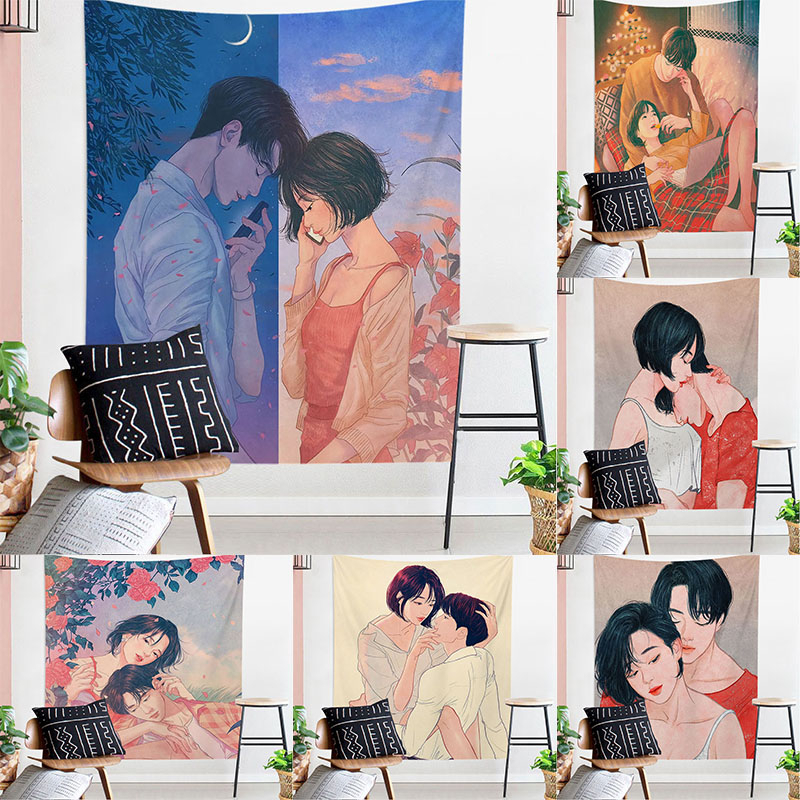 Tranh Vải Treo Tường Hình Cặp Đôi Lãng Mạn Phong Cách Hàn Quốc Trang Trí Phòng Khách