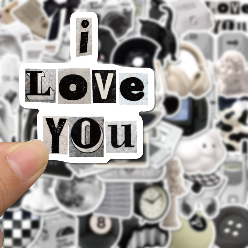 Bộ 61 Miếng Dán Trang Trí laptop / Điện Thoại Chống Thấm Nước Màu Trắng Đen DIY