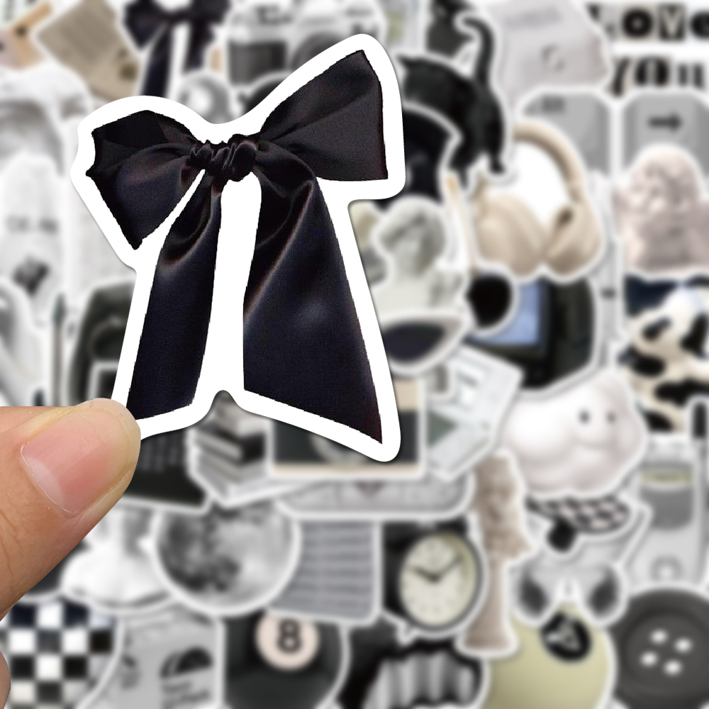 Bộ 61 Miếng Dán Trang Trí laptop / Điện Thoại Chống Thấm Nước Màu Trắng Đen DIY