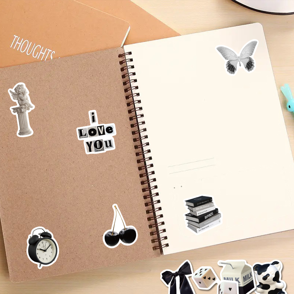 Bộ 61 Miếng Dán Trang Trí laptop / Điện Thoại Chống Thấm Nước Màu Trắng Đen DIY