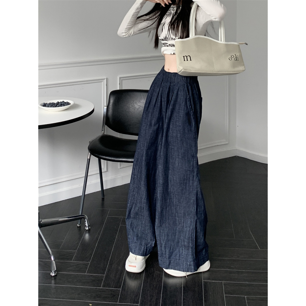 Quần Jean Dài Lưng Thun Ống Rộng Cỡ Nhỏ Thời Trang Trẻ Trung Cho Nữ