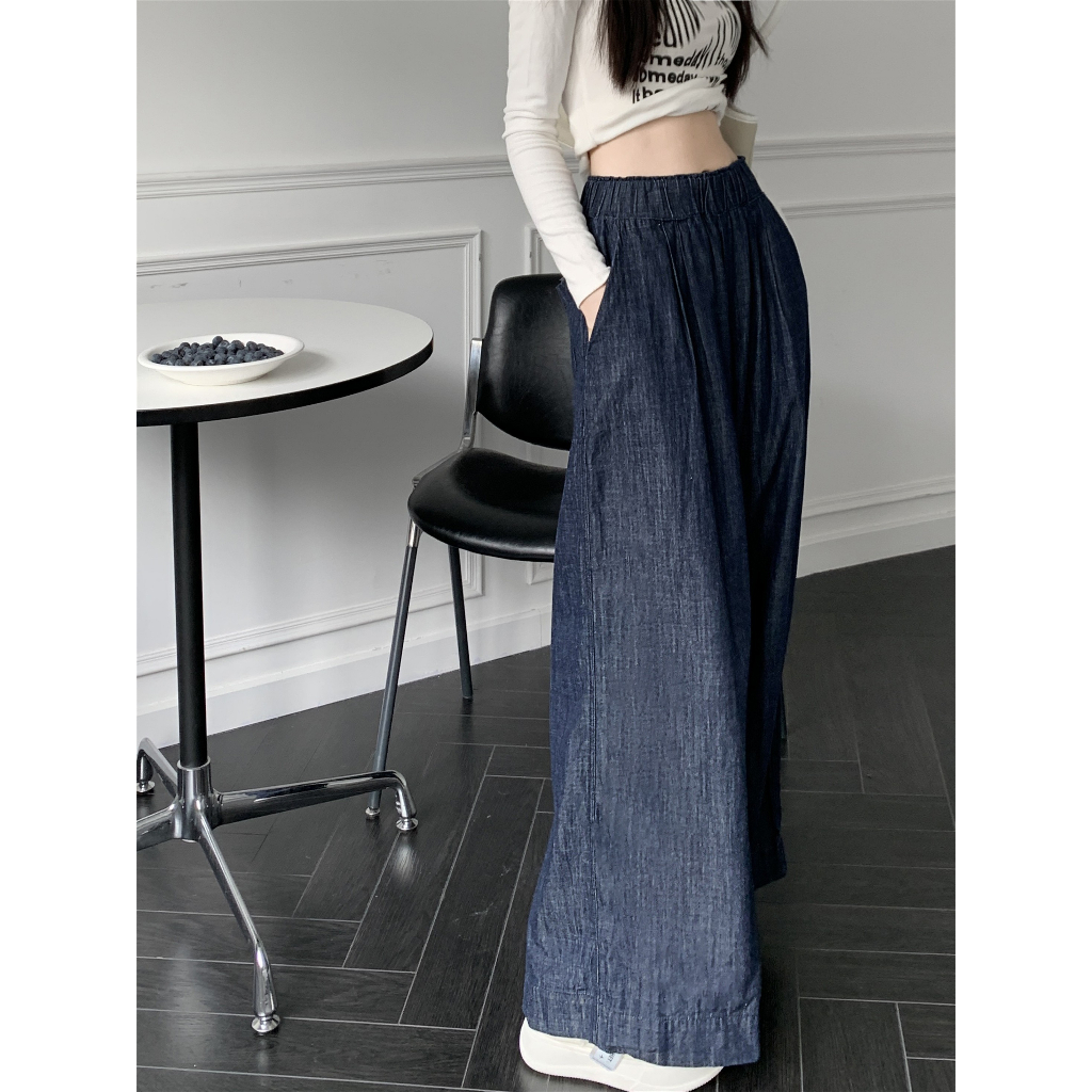 Quần Jean Dài Lưng Thun Ống Rộng Cỡ Nhỏ Thời Trang Trẻ Trung Cho Nữ