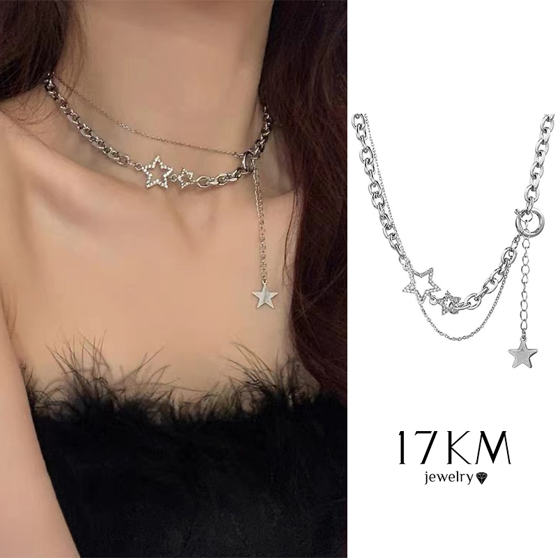 Vòng cổ 17KM mạ bạc mặt ngôi sao đính pha lê thời trang cho nữ