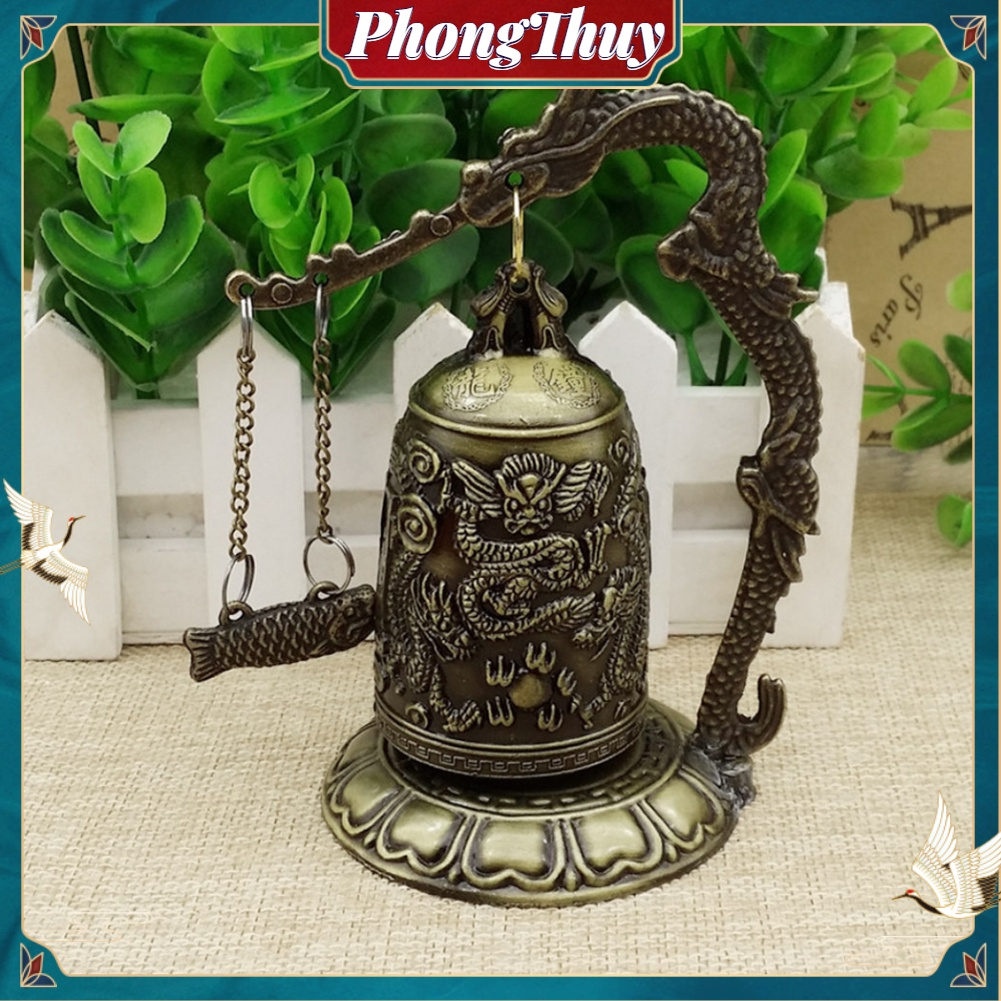 Chuông đồng chuông rồng để bàn phong thủy hút tài lộc chạm khắc Thủ Công Trang Trí Bàn Làm Việc【PhongThuy】