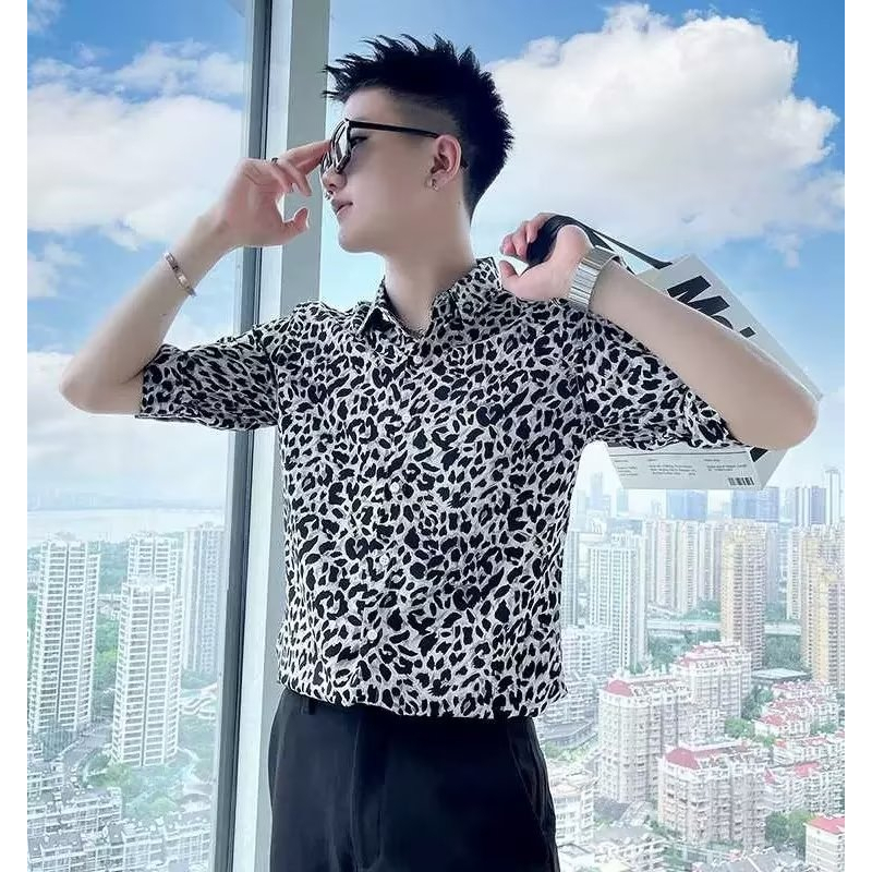 Áo Sơ Mi Tay Lửng Họa Tiết Da Báo Thời Trang Dành Cho Nam