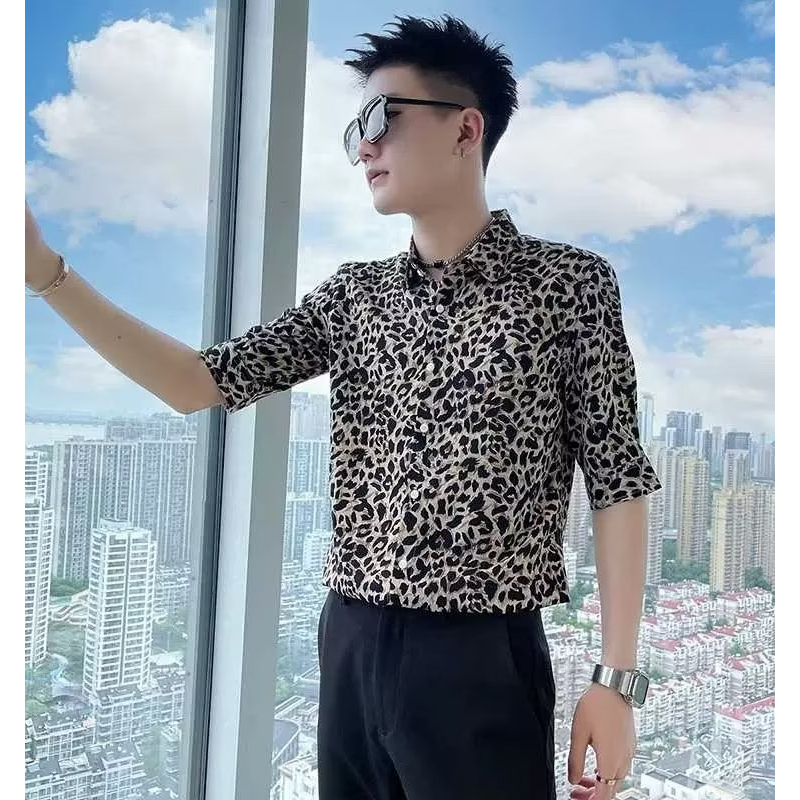 Áo Sơ Mi Tay Lửng Họa Tiết Da Báo Thời Trang Dành Cho Nam
