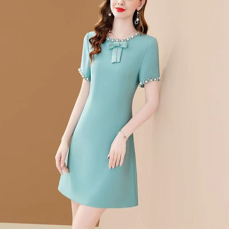 Đầm Chữ A Ngắn Tay Đính Ngọc Trai Thanh Lịch Thời Trang Mùa Hè Dành Cho Nữ Xiaoxiangfeng OL